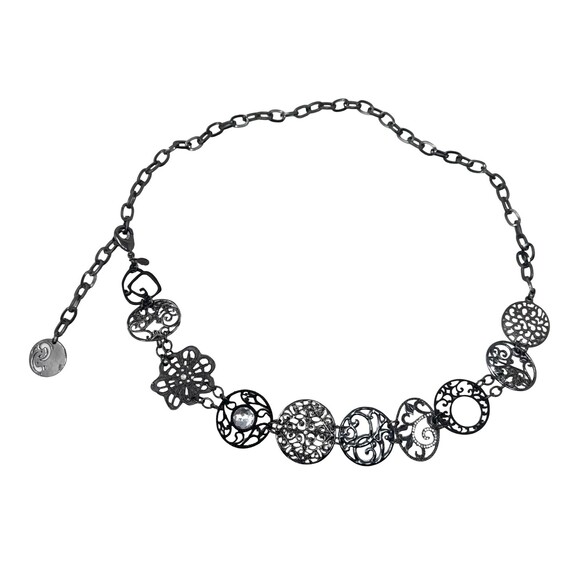 Chico\'s Black Statement Belt Y2K Ornate Metal Disc Chain Link Belt Women med main image 7